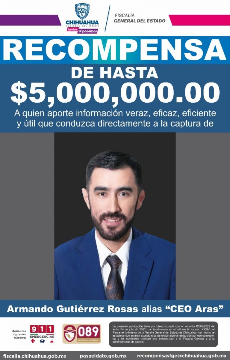Ofrece FGE recompensa de 5 mdp para capturar a “CEO Aras”