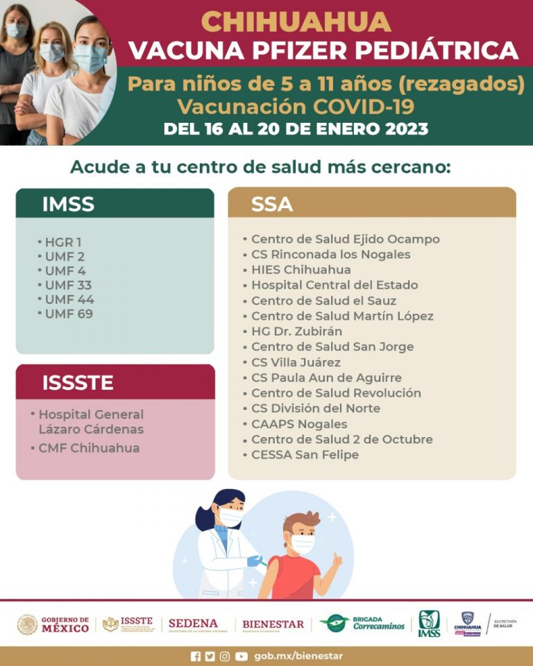 Del 16 al 20 de enero se aplica la vacuna Pfizer pediátrica en Ciudad Juárez y Chihuahua