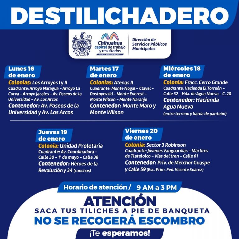 Aprovecha el Destilichadero! Del 16 al 20 de enero visitará el programa 6 colonias