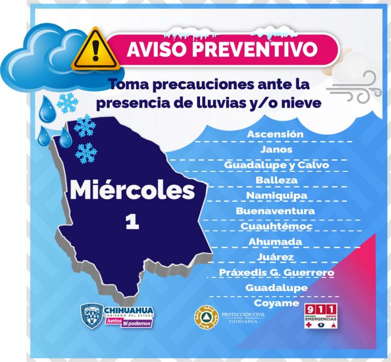 Ingreso de Quinta Tormenta Invernal y frente frío 29 traerán lluvias, nieve y fuertes vientos a partir de este martes en el estado: CEPC