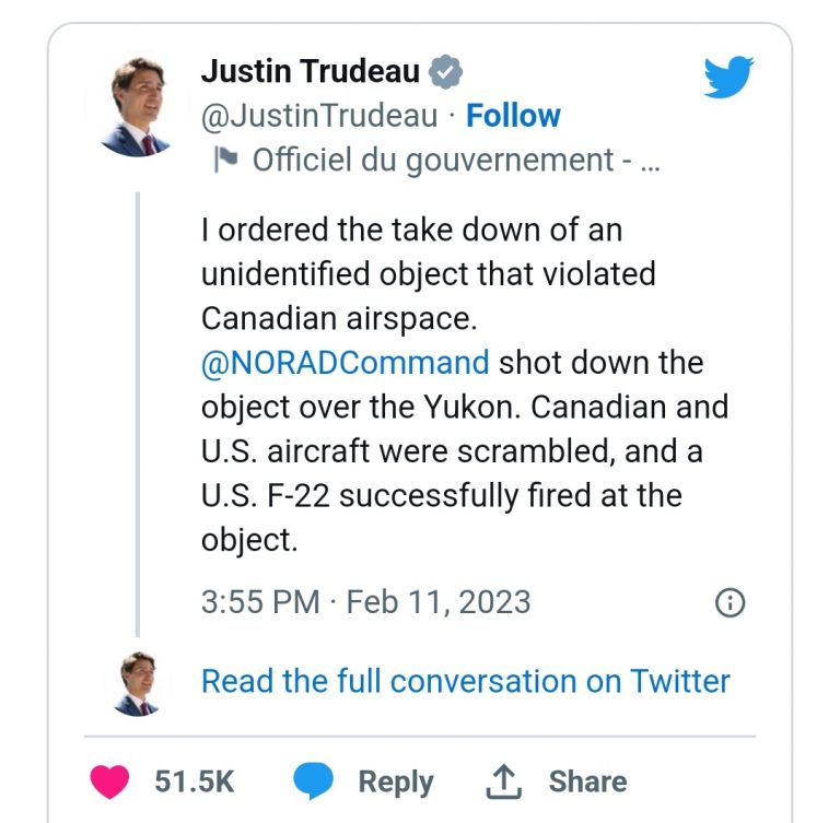 Derriban Ovni en Canada, confirma Primer Ministro