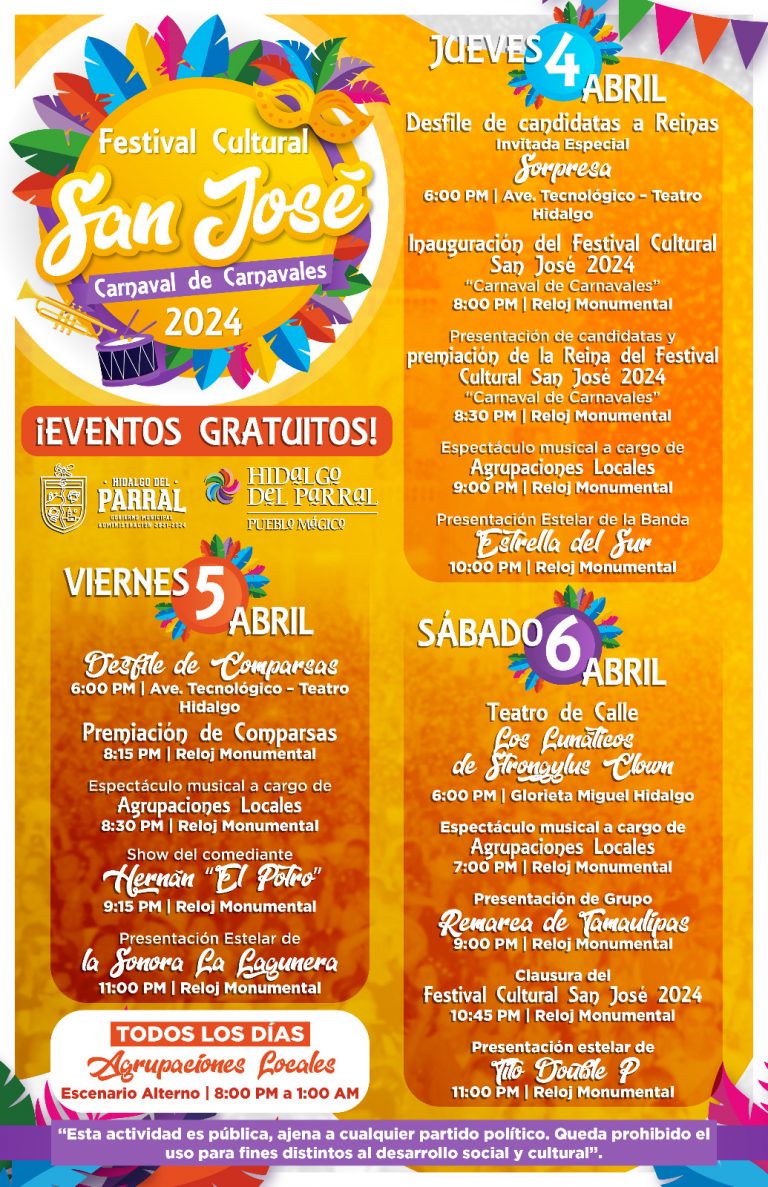 Presenta Gobierno de Parral la cartelera del Festival Cultural San José 2024