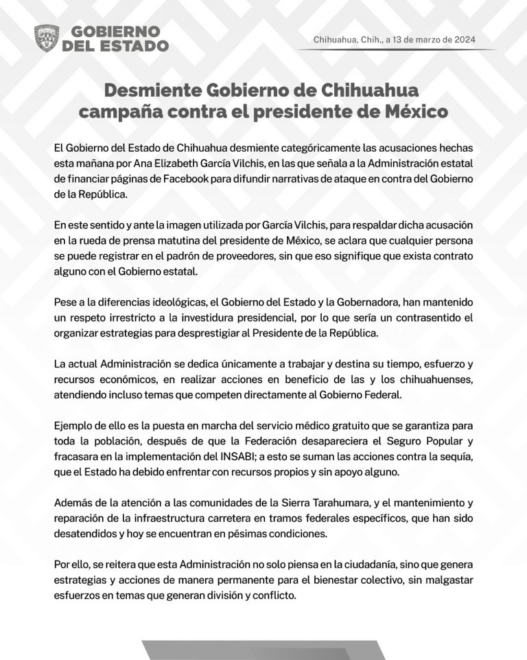 Desmiente Gobierno de Chihuahua campaña contra AMLO