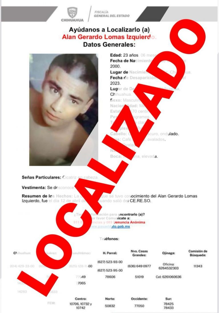 Comisión Local de Búsqueda localiza a joven reportado como desaparecido en el 2023