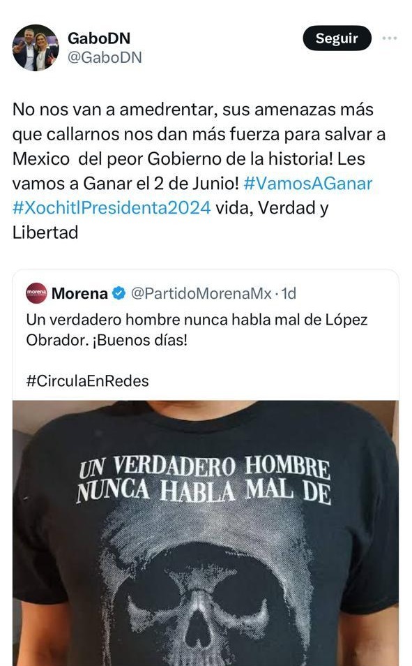 Amenaza Morena a las y los mexicanos; no nos amedrentan: Gabo Diaz