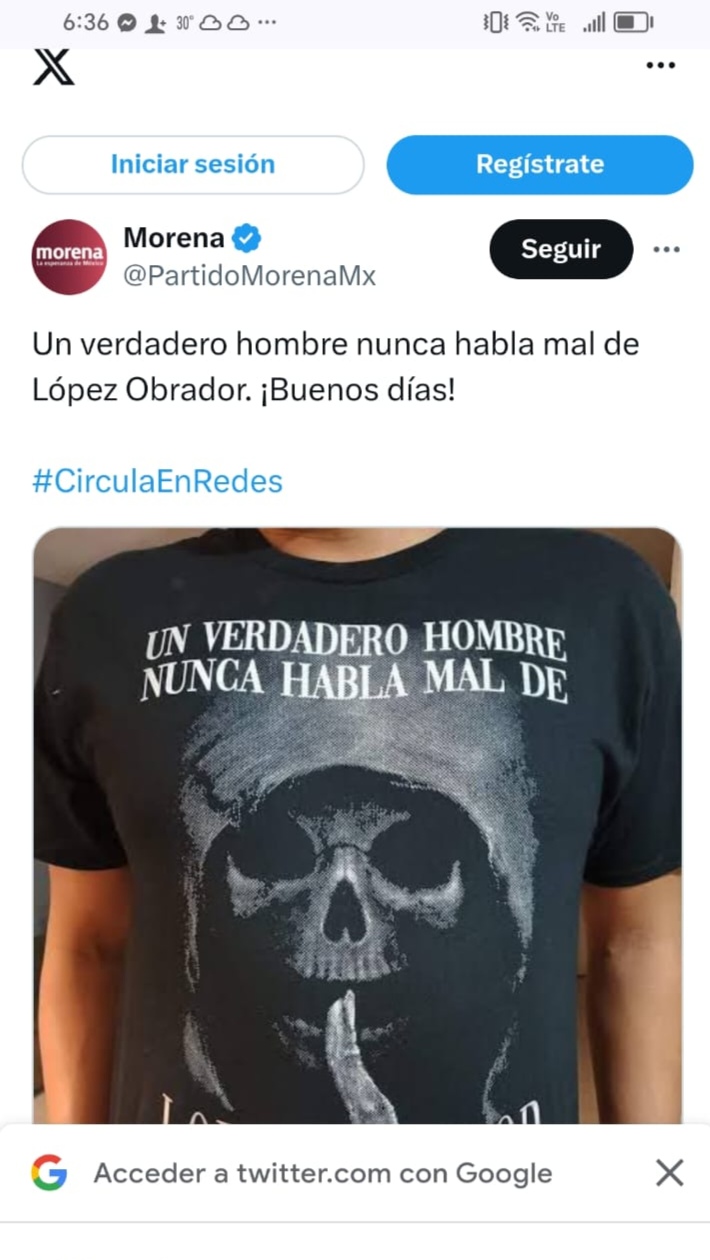 Cimbra a la red X imagen de la santa muerte en post de Morena