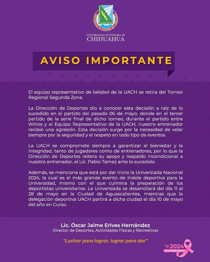 Se retira UACH de la final regional