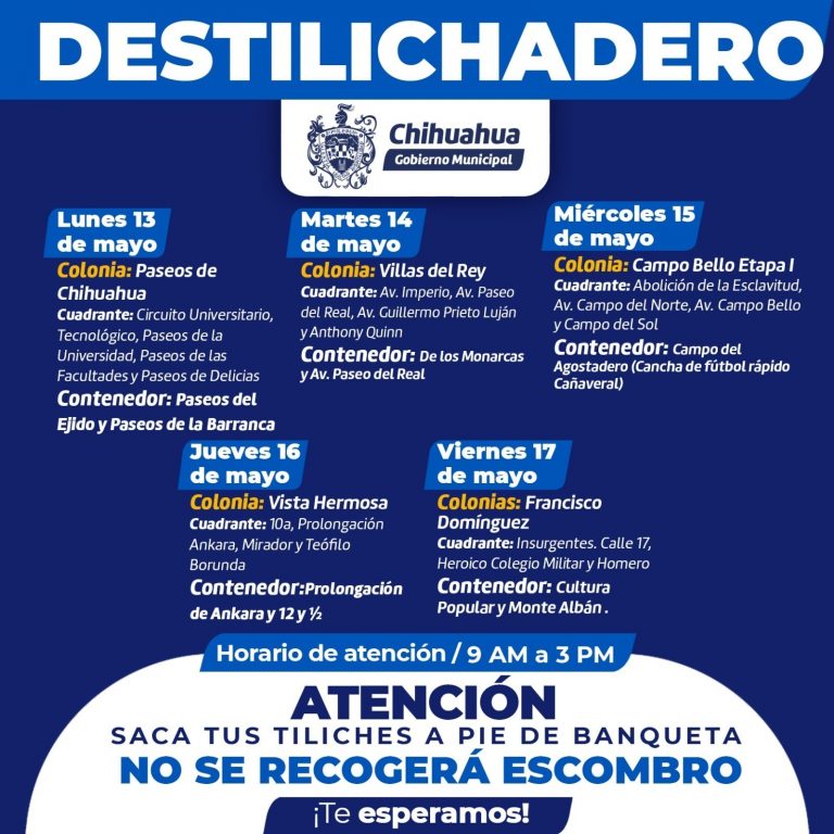 Visitará 5 colonias programa Destilichadero del 13 al 17 de mayo