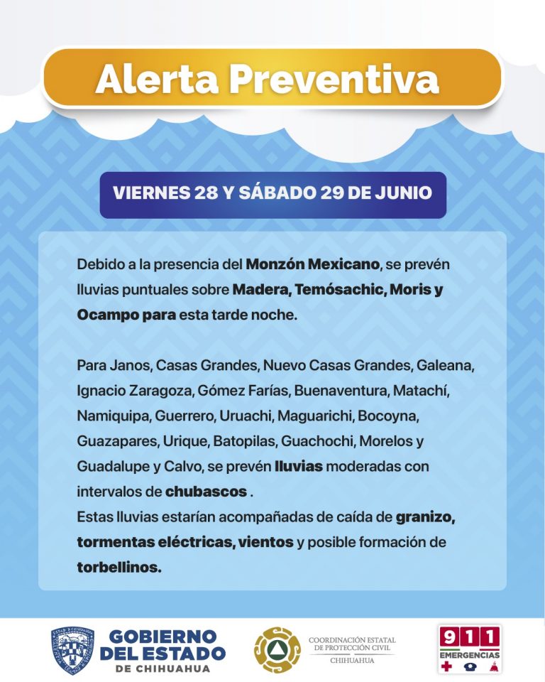 Mantiene CEPC alerta preventiva por pronóstico de lluvias en la región serrana