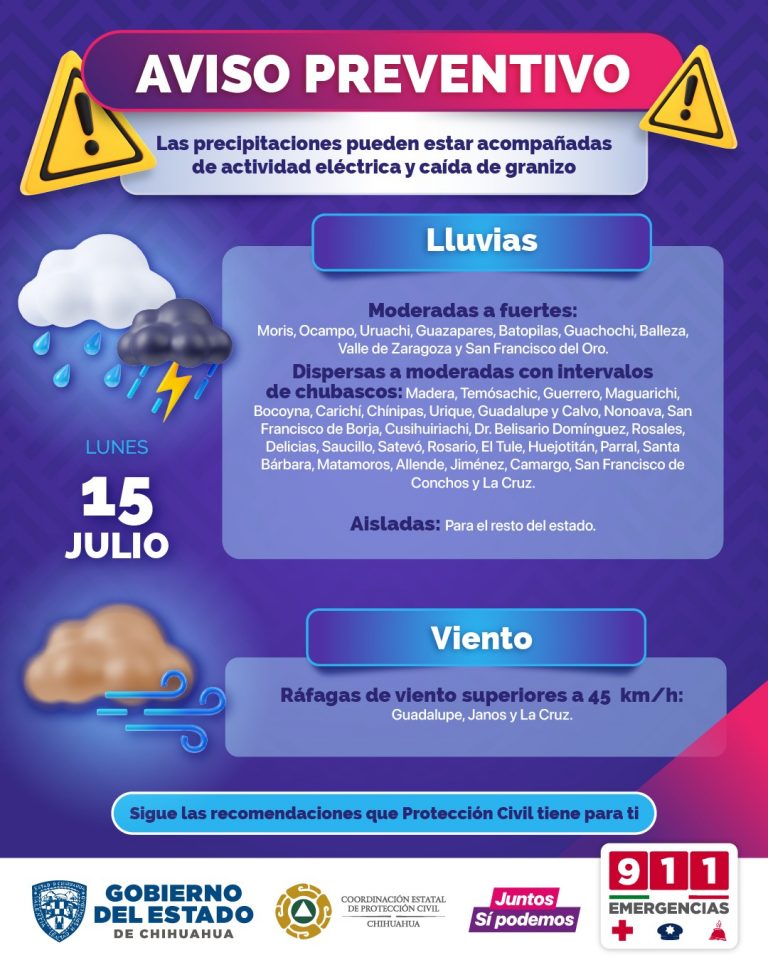 Prevé CEPC presencia de lluvias a partir de esta tarde-noche en la Sierra Tarahumara