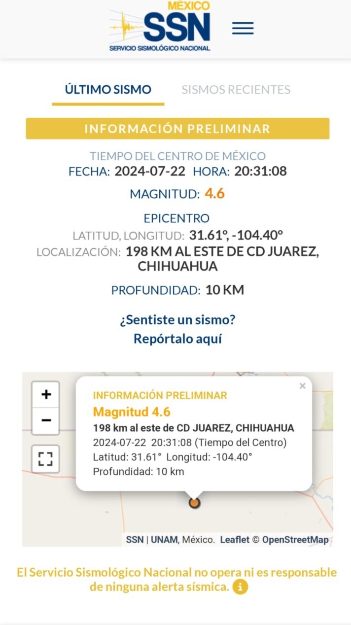 Tiembla en Ciudad Juárez