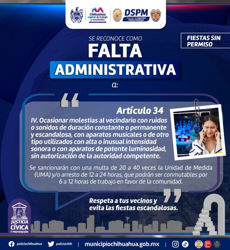 ¡Evita sanciones! Advierte Municipio sobre las faltas que ocasionan las fiestas escandalosas