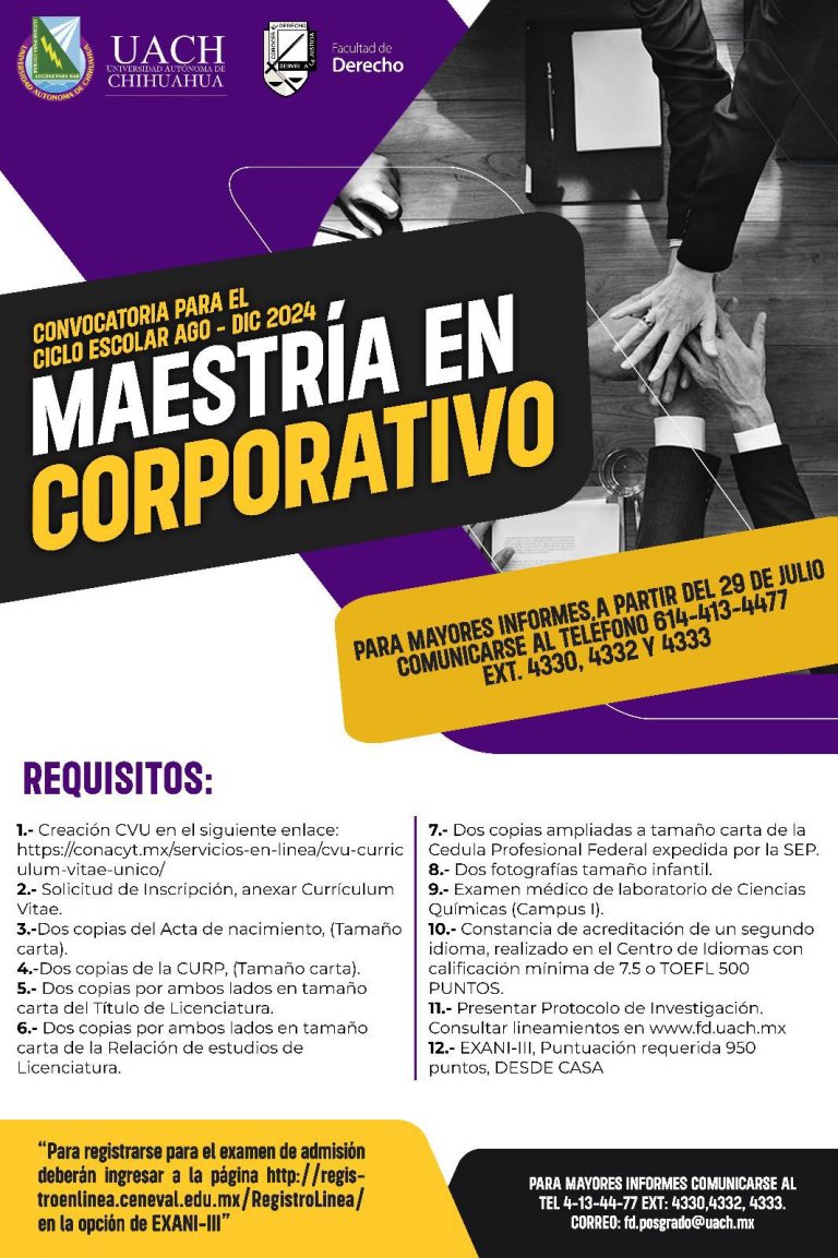 Invita UACH a inscribirse a la Maestría en Derecho Corporativo