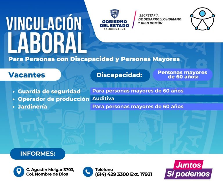 Presenta Grupos Vulnerables vacantes laborales para personas mayores o con discapacidad