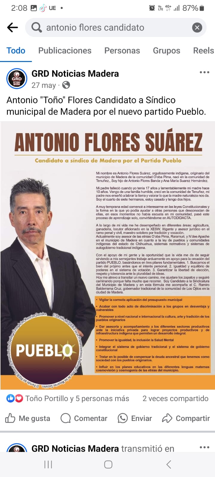 Crece malestar en comunidad Pima contra aspirante a síndico de Madera