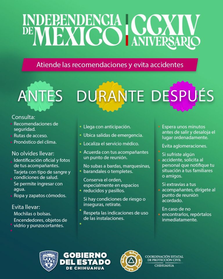 Emite Protección Civil Estatal recomendaciones para unas fiestas patrias seguras