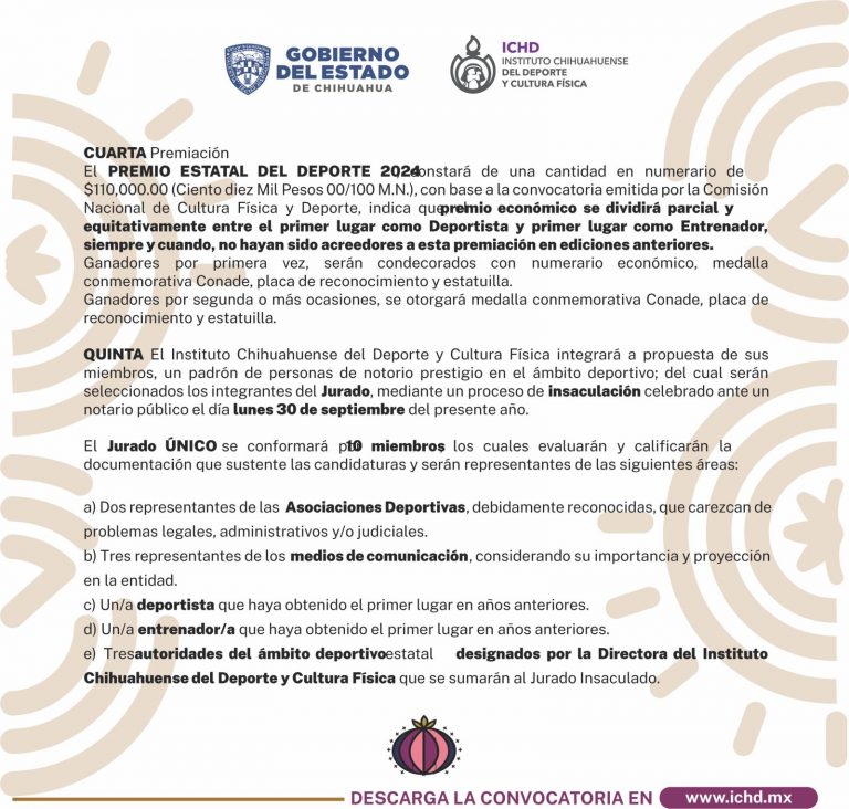 Lanza ICHD convocatoria para el Premio Estatal del Deporte 2024
