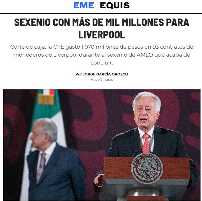 CFE de Manuel Bartlett gastó más de mil millones en monederos de Liverpool