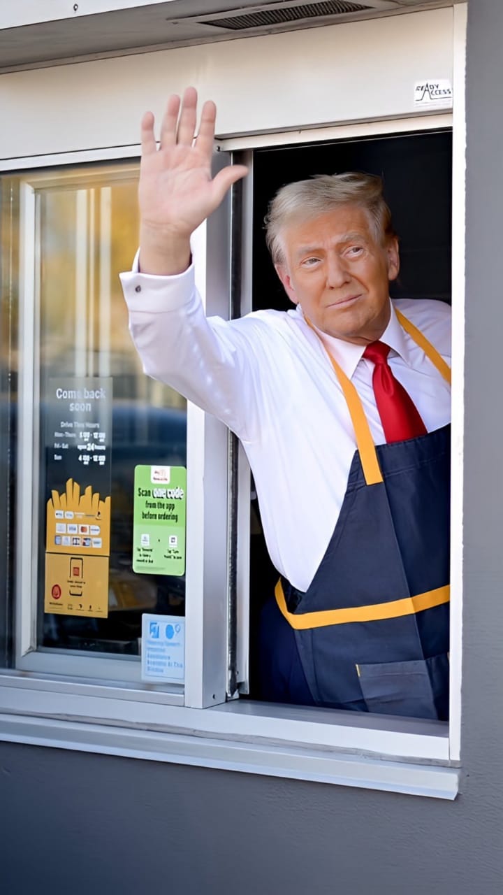 Hace campaña Trump vistiendo como empleado de Mc Donald’s