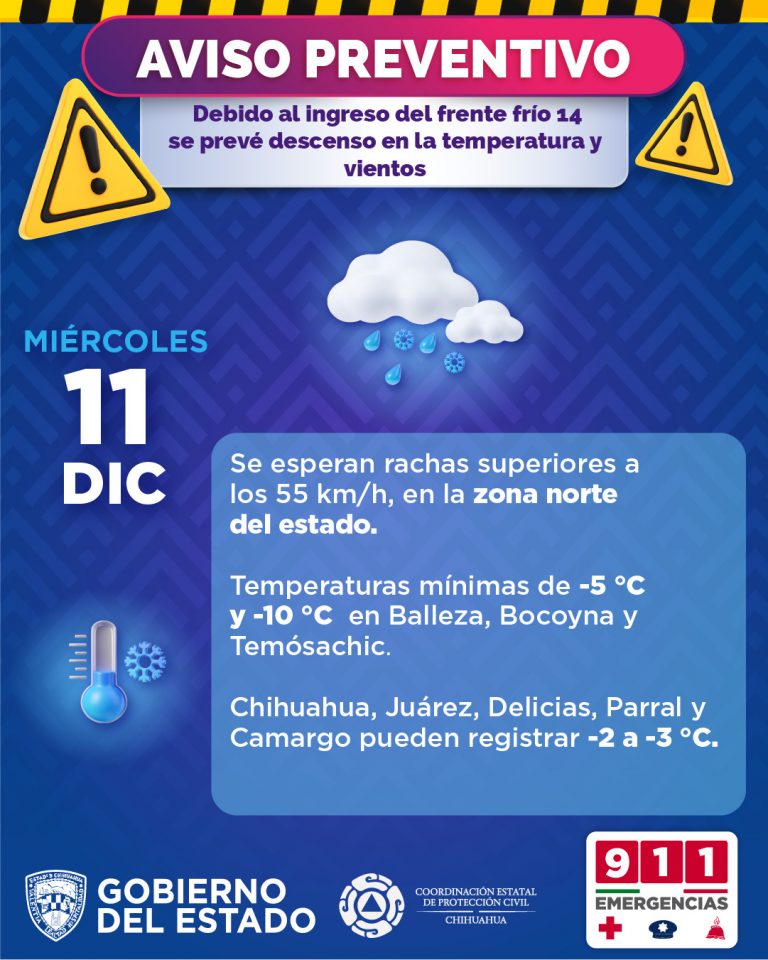 Alertan por llegada de bajas temperaturas