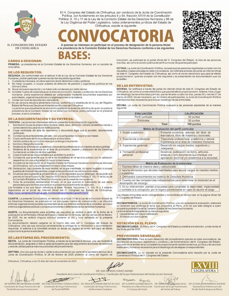 Convocan a participar por la presidencia de la CEDH