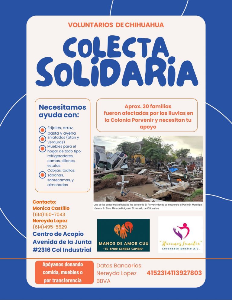Llaman a colecta en favor de afectados por fuertes lluvias en Chihuahua