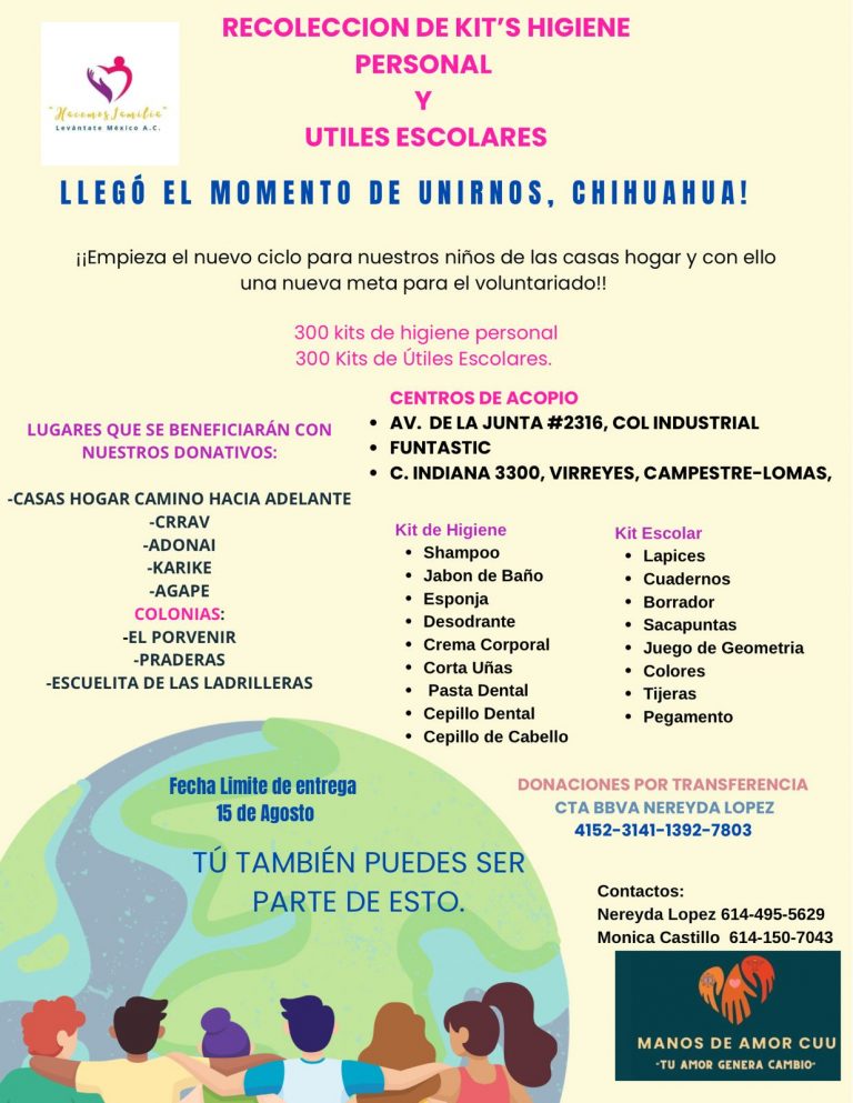 Convocan a recolección de kits de higiene personal y útiles escolares para niños de las Casad Hogar