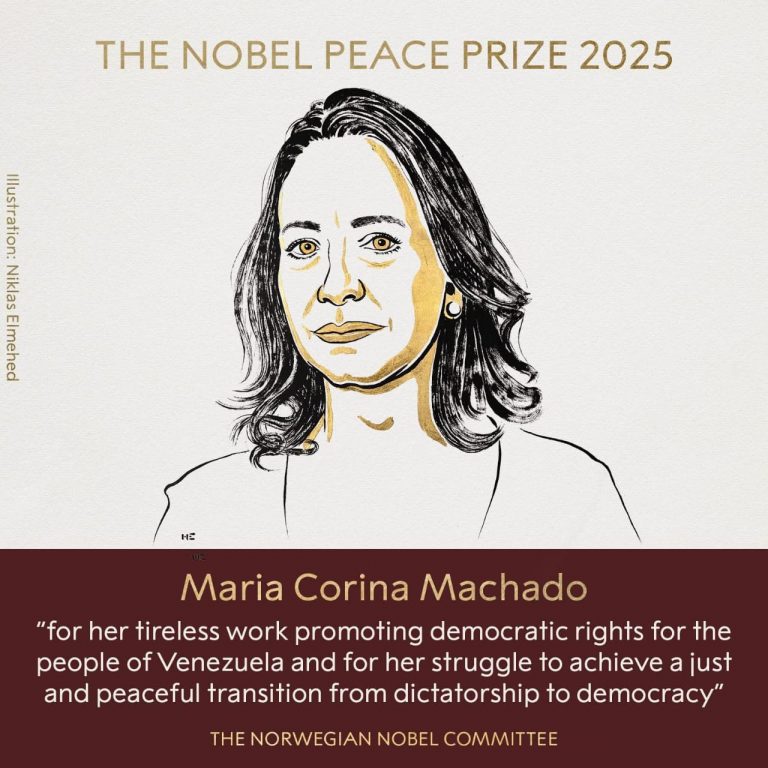 Otorgan el Nobel de la Paz a Maria Corina Machado