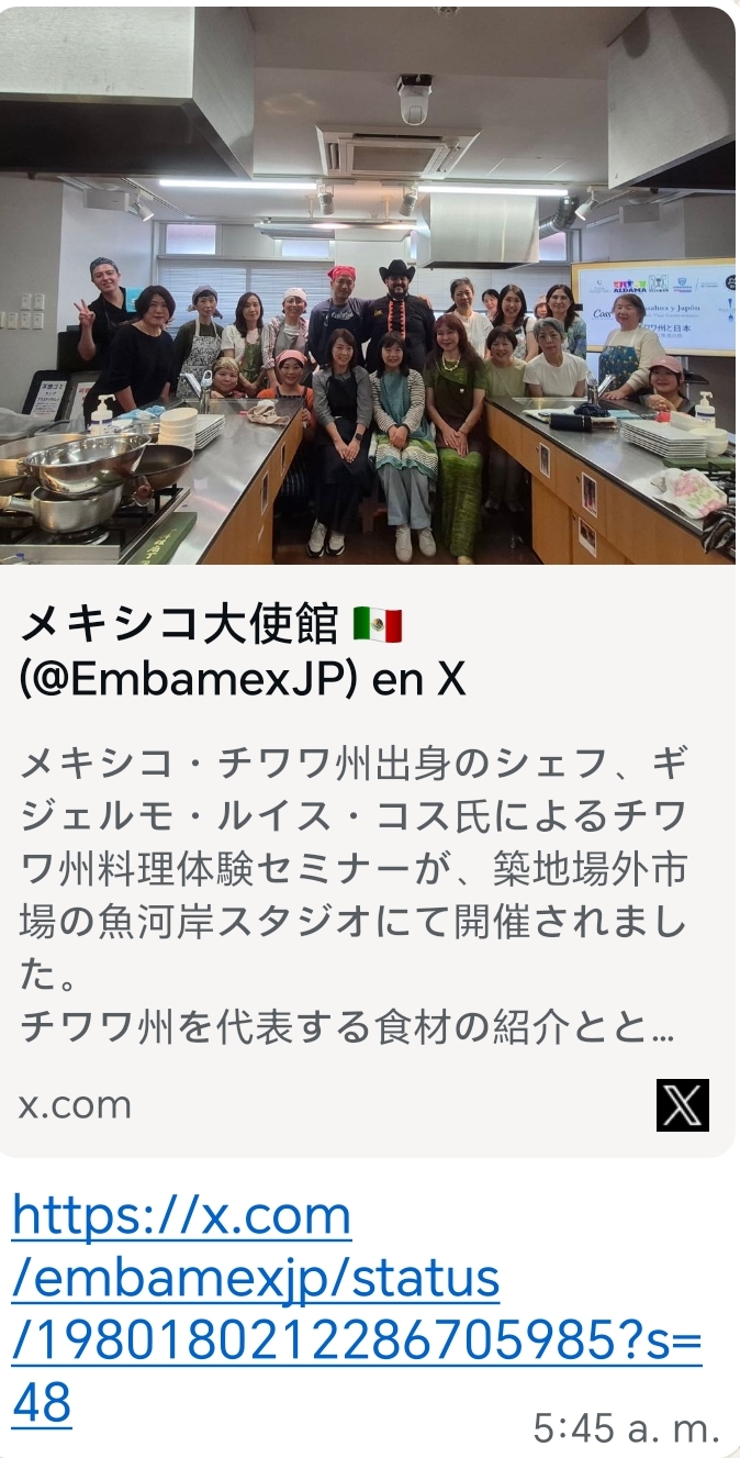 Destaca Embajada de México en Japón presencia de Chef Guillermo Ruiz en X