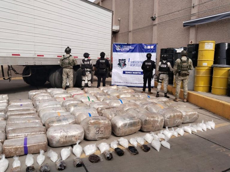 Colabora SSPE con fuerzas federales y aseguran casi una tonelada de droga en Juárez