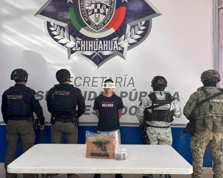 ALERTA: SSPE detiene a dos vinculados con homicidio en Ciudad Juárez; localizan arma y droga