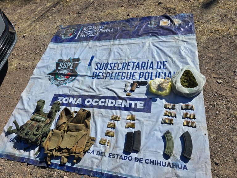 Tras reporte de civiles armados, aseguran arsenal, drogas y un vehículo robado en Belisario Domínguez